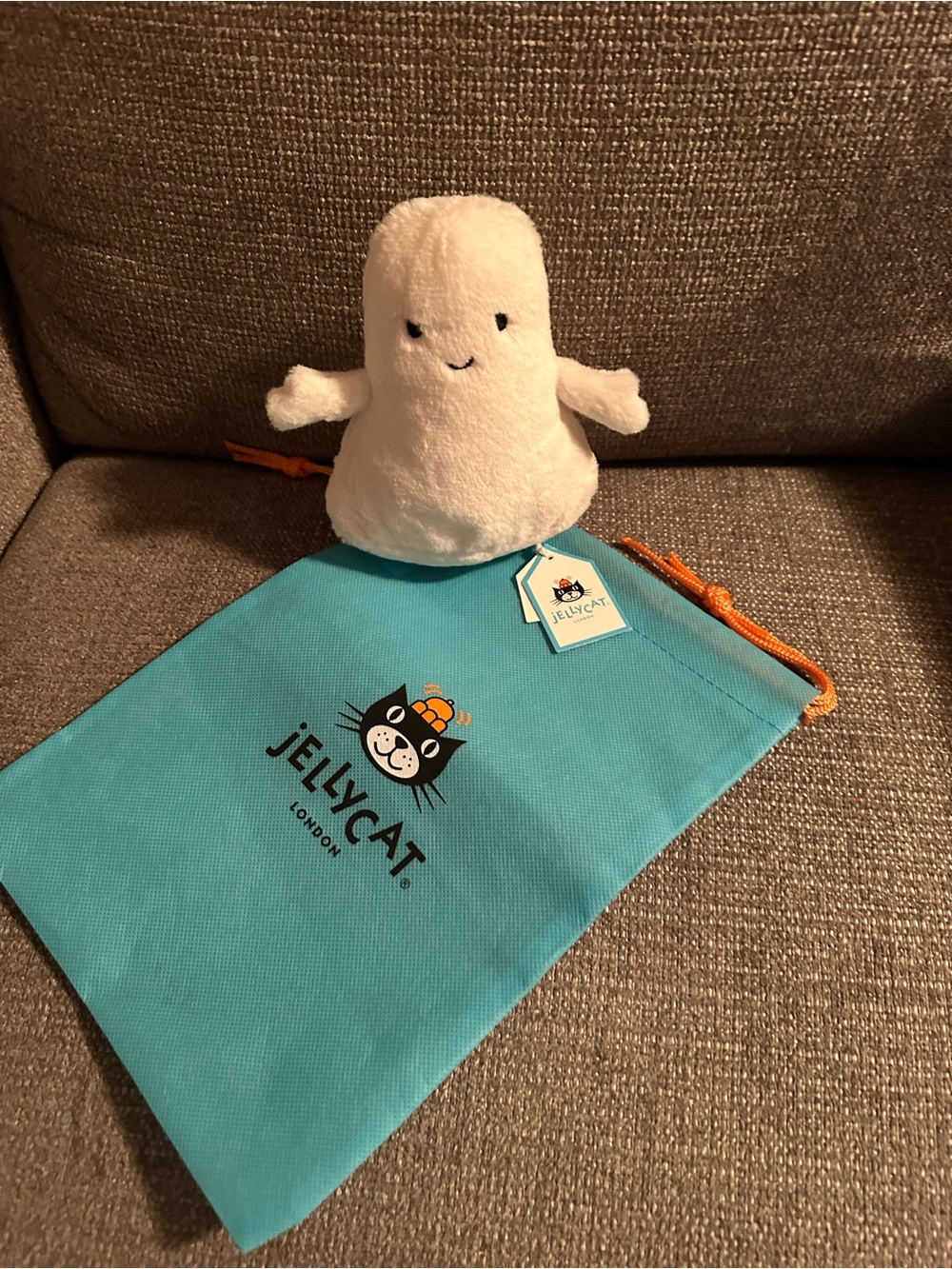 NWT Jellycat White Plush Ghost Ooky with Blue Drawstring Bag